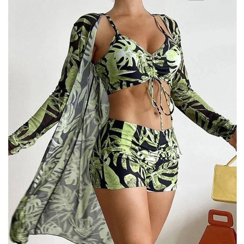 Summer Print Swimsuits Tankini Sets Female Swimwear Push Up For Beach Wear Three-Piece Bathing Suits Pool Women's Swimming Suit - Lizard Vigilante