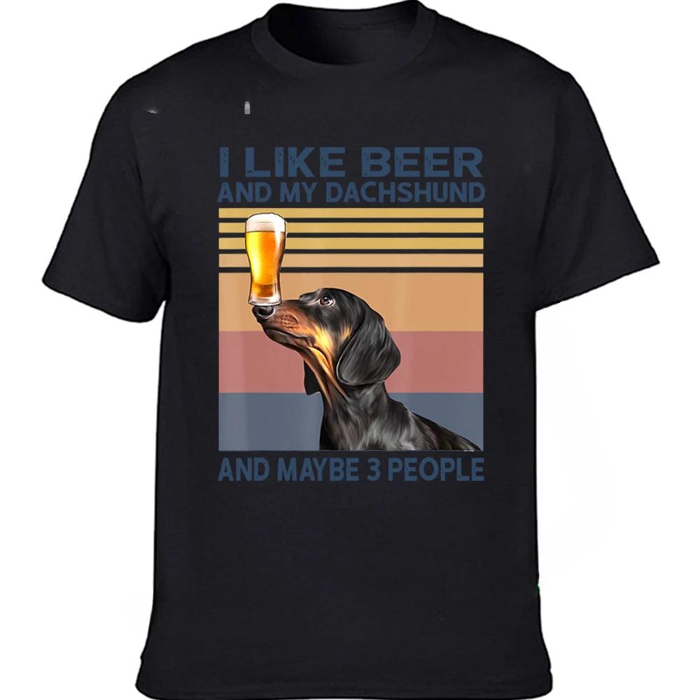 I Like Beer My Dachshund Maybe 3 People Dog Lover T Shirts Summer Graphic Streetwear Short Sleeve Gifts T-shirt Mens Clothing - Lizard Vigilante