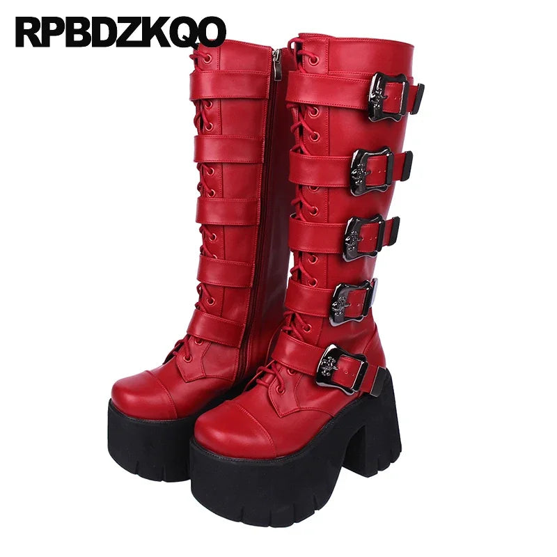 RPBDZKQO Women’s Extreme High Platform Goth Boots with Skull Buckle - Premium boots from Lizard Vigilante - Just $238.88! Shop now at Lizard Vigilante