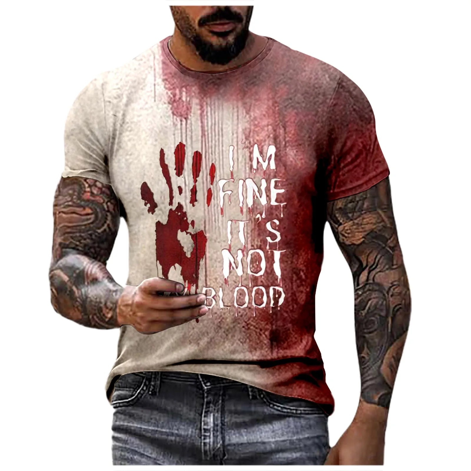 Problem Solved Bloody Fonts T-Shirt Male 2024 Halloween Print Tops Short Sleeve Round Neck Distressed T Shirt Holiday Party Top - Premium  from Lizard Vigilante - Just $11.99! Shop now at Lizard Vigilante