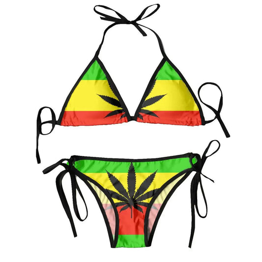 Bikini Rasta Flag With Weed Swimsuit Women's Swimwear Pot Bikini Set Bathing Suit Beach Wear - Lizard Vigilante