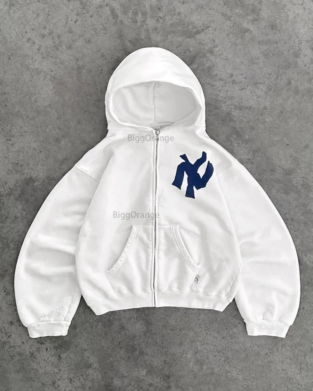 Electric Blue Anarchy Hoodie – Y2K Harajuku Letter Print Zip-Up for Men & Women, Street Royalty Edition