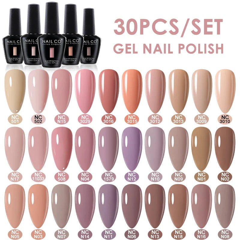 NAILCO 30pcs All-Season Gel Nail Polish Set Nude Pink White Semi Permanent Soak Off UV Gel Manicures DIY Painting Gel Varnish