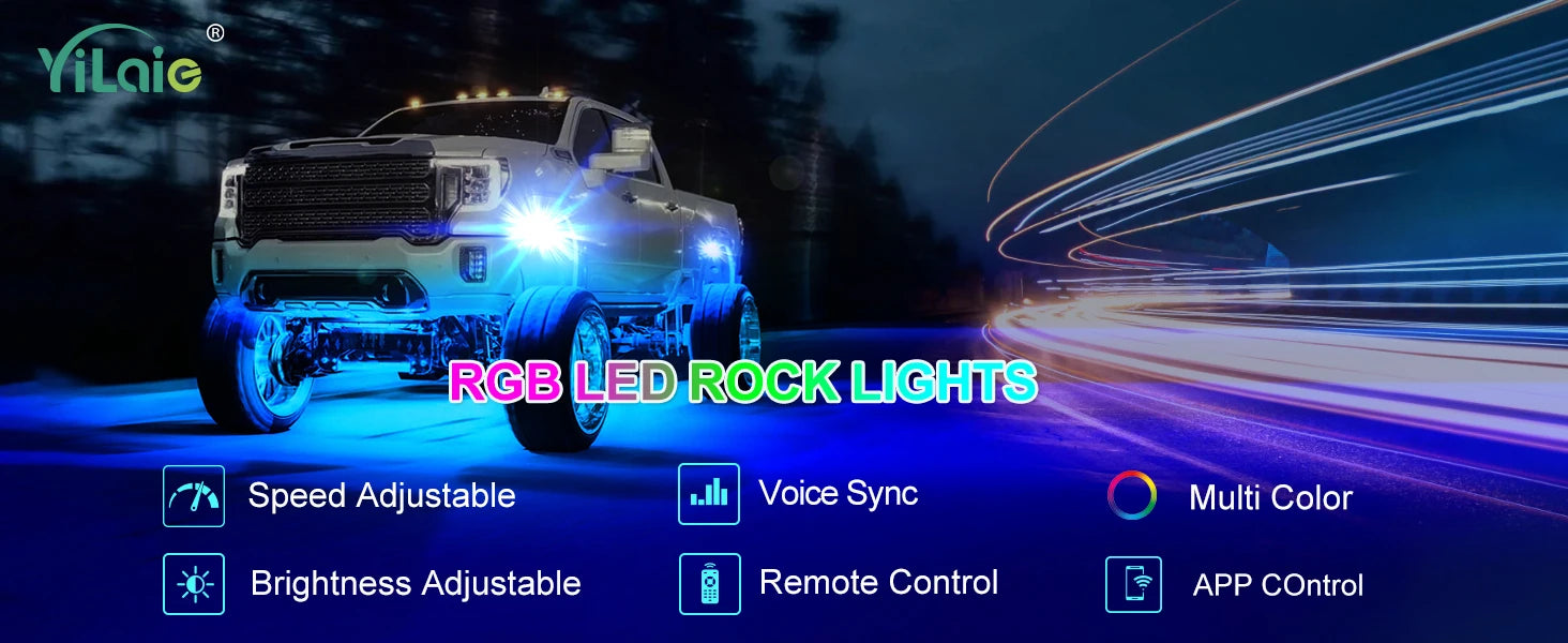 RGB LED Underglow Rock Lights - 8 Pods App Remote Control & Music Mode for Pickup, ATV, RZR, UTV - Premium rock lights from Lizard Vigilante - Just $84.99! Shop now at Lizard Vigilante