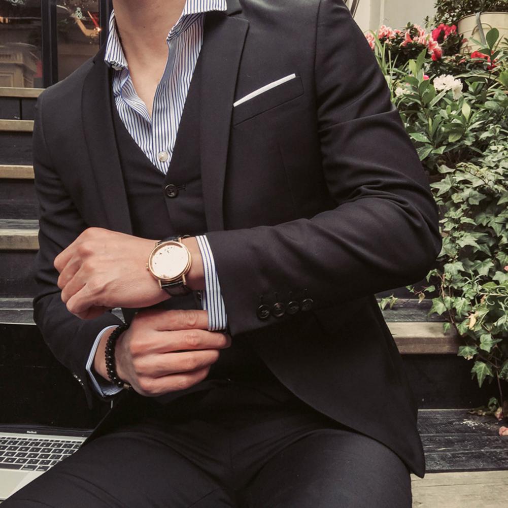 Men Three-piece Suit Men's Formal Business Style Slim Fit Wedding Suit Set with Silky Smooth Anti-wrinkle Fabric Turn-down - Premium  from Lizard Vigilante - Just $23.99! Shop now at Lizard Vigilante