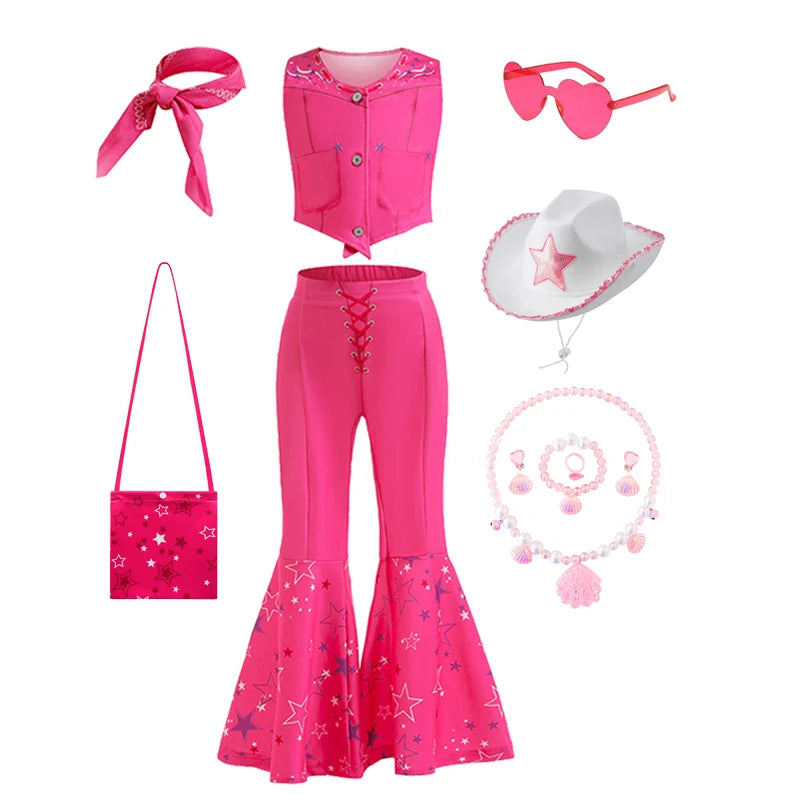 Barbie Movie Costume for Toddler Girls Margot Robbie Barbi Pink Top and Flared Trousers Disney Suit Kids Halloween Birthday Party Clothe - Premium costume from Lizard Vigilante - Just $18.88! Shop now at Lizard Vigilante