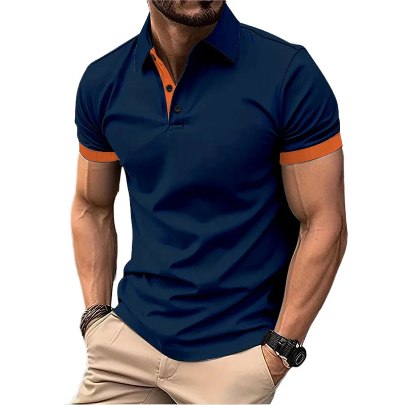 Summer Short Sleeve Polo Shirt Mens Large Stritching T Shirts Lapel Business Breathable Tee Shirt Lightweight Sweatwear - Premium  from Lizard Vigilante - Just $22.99! Shop now at Lizard Vigilante