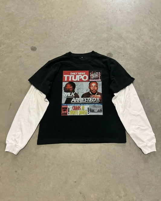 American hip hop trend new print splicing long sleeve women round neck pullover autumn hoodie goth street oversized sweatshirt