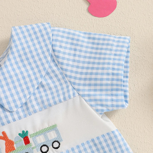 Infant Easter Bunny Romper Sleeveless Round Neck Train Embroidery Jumpsuit Baby Boy Newborn Playsuit Outfit Costume