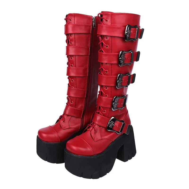 RPBDZKQO Women’s Extreme High Platform Goth Boots with Skull Buckle - Premium boots from Lizard Vigilante - Just $238.88! Shop now at Lizard Vigilante