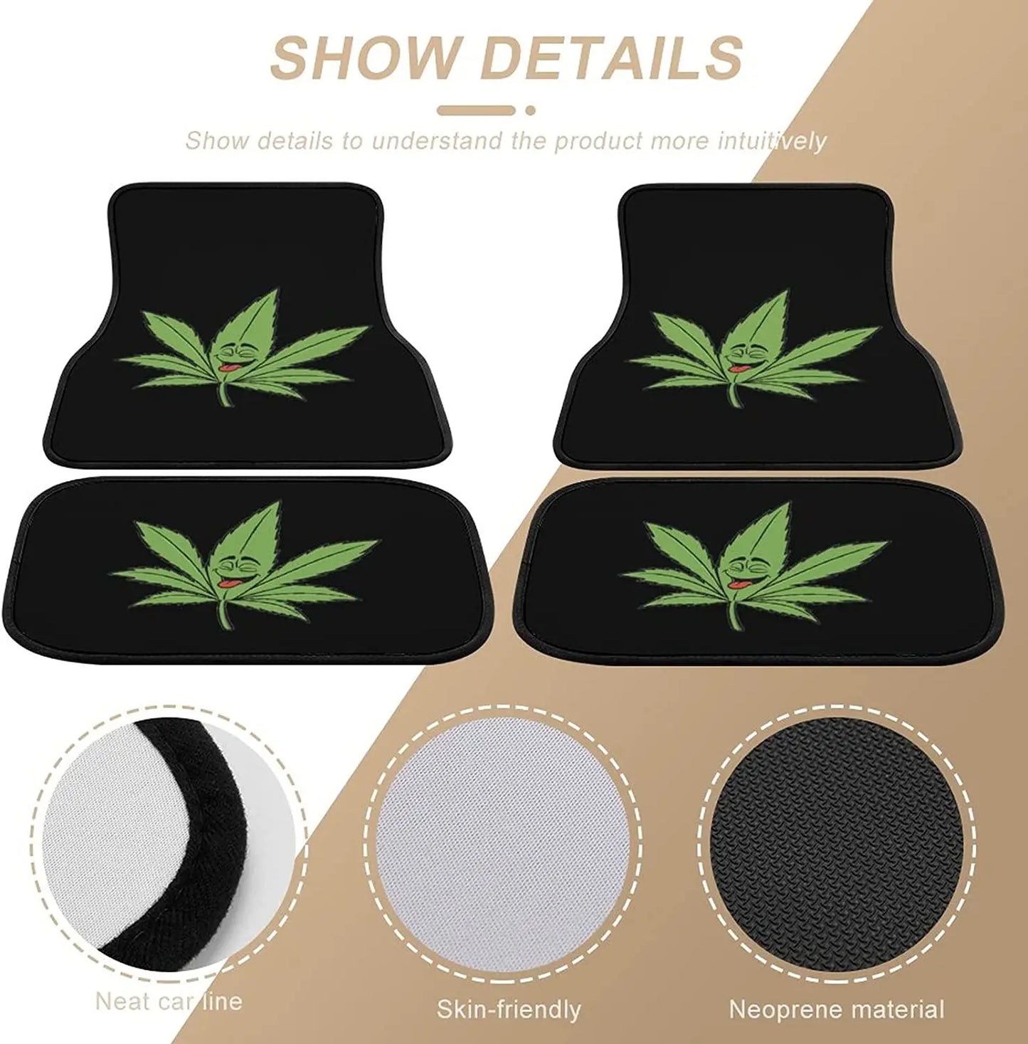 Pot Leaves Weed 4 Piece Car Floor Mats Non-Slip Front and Rear Auto Carpets Universal Fit for Most Cars - Premium vehicle mats from Lizard Vigilante - Just $29.99! Shop now at Lizard Vigilante