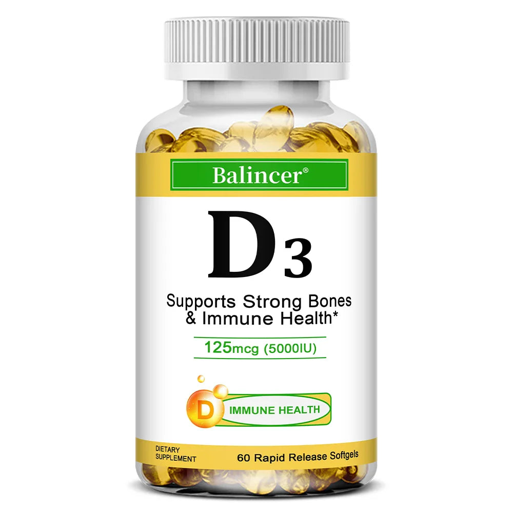 Vitamin D3 5000 IU - Supports Strong Bones & Immune Health - Gluten Free Non-GMO Vitamin D Supplement