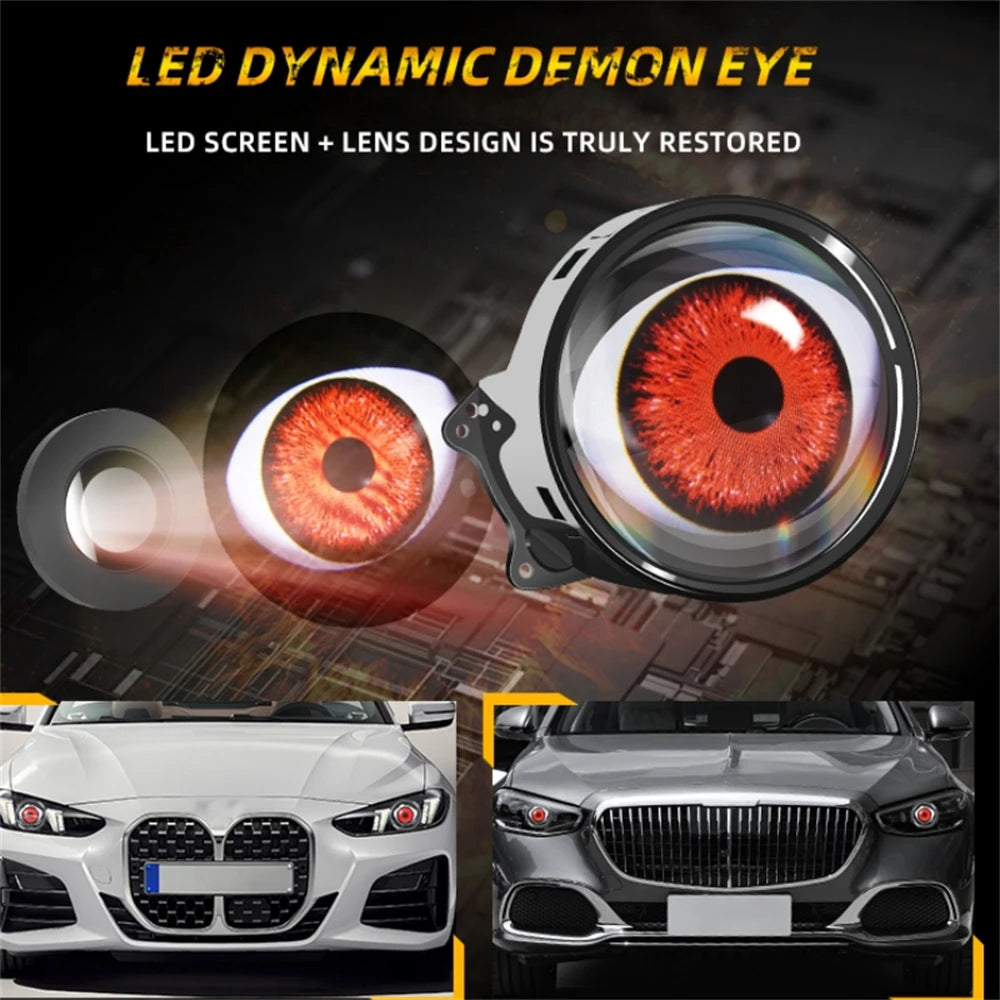 Devil Eyes LED Headlights – Dynamic Angel Eye Front Spotlight Lenses For Cars And Motorcycles (2PCS Set)