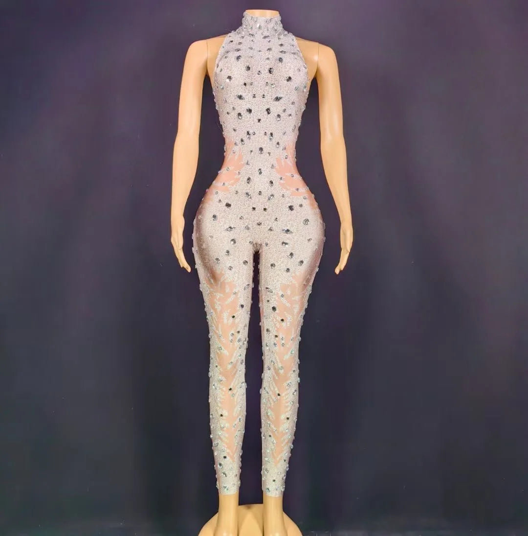 Ladies Sparkling Rhinestone Sleeveless Stretch Jumpsuit Women's Party Clothing Bar Nightclub Female Singer Stage Performance Costume - Premium  from Lizard Vigilante - Just $89.99! Shop now at Lizard Vigilante