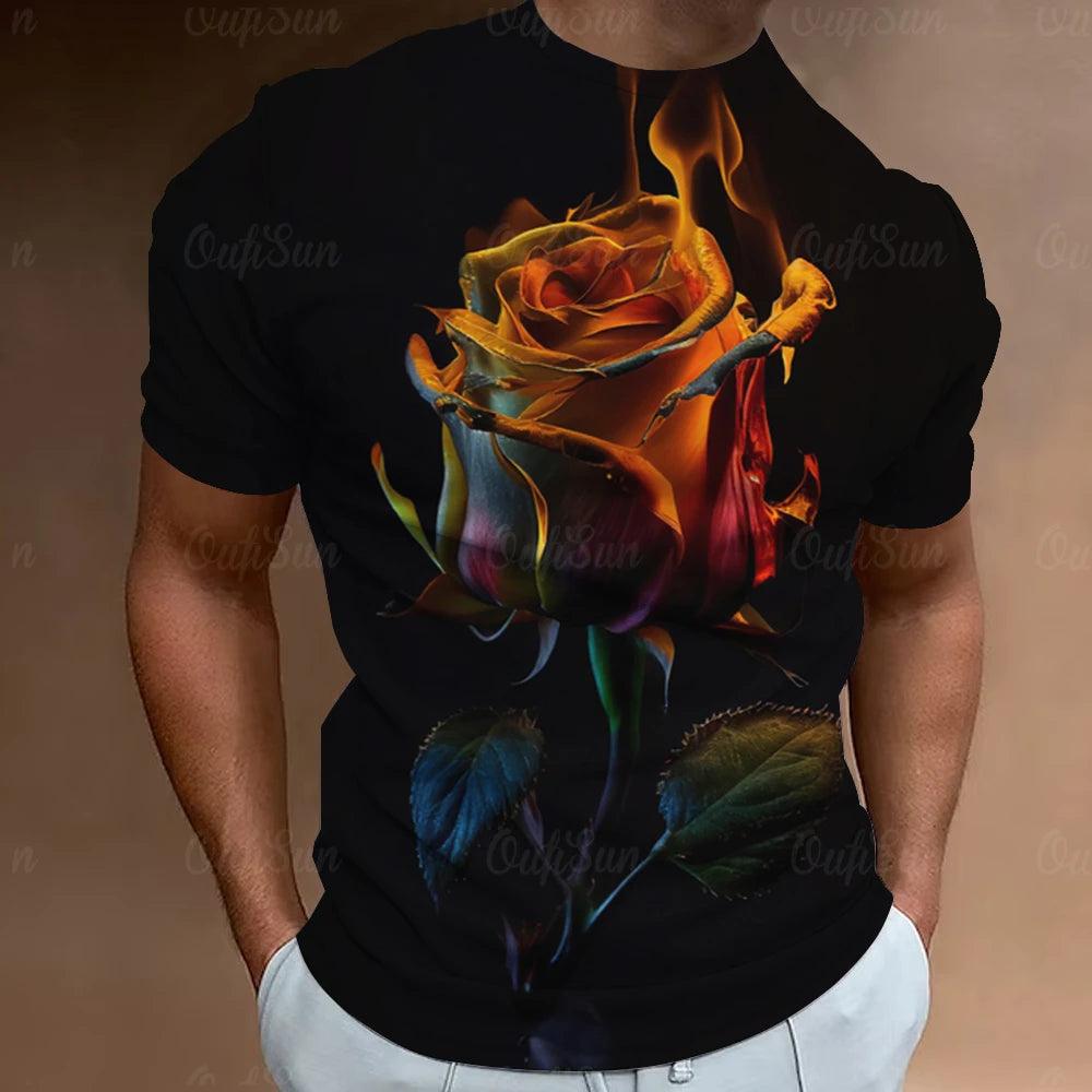 Fashion Men's T-Shirt 3D Flower Print Short Sleeve Tops Street Casual Rose T Shirt Streetwear Oversized Tee Shirt Men Clothing - Premium t-shirt from Lizard Vigilante - Just $23.99! Shop now at Lizard Vigilante