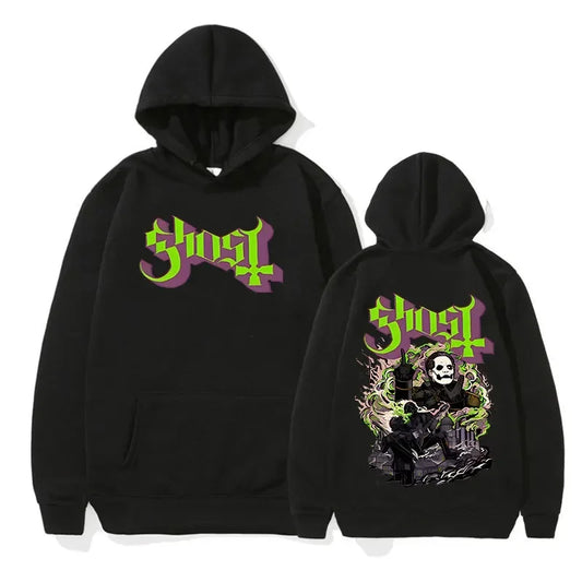 Rock Ghost Band Retro Hoodie – Unisex Oversized Y2K Long Sleeve Sweatshirt - Premium Long-sleeve hoodie from Lizard Vigilante - Just $43.88! Shop now at Lizard Vigilante