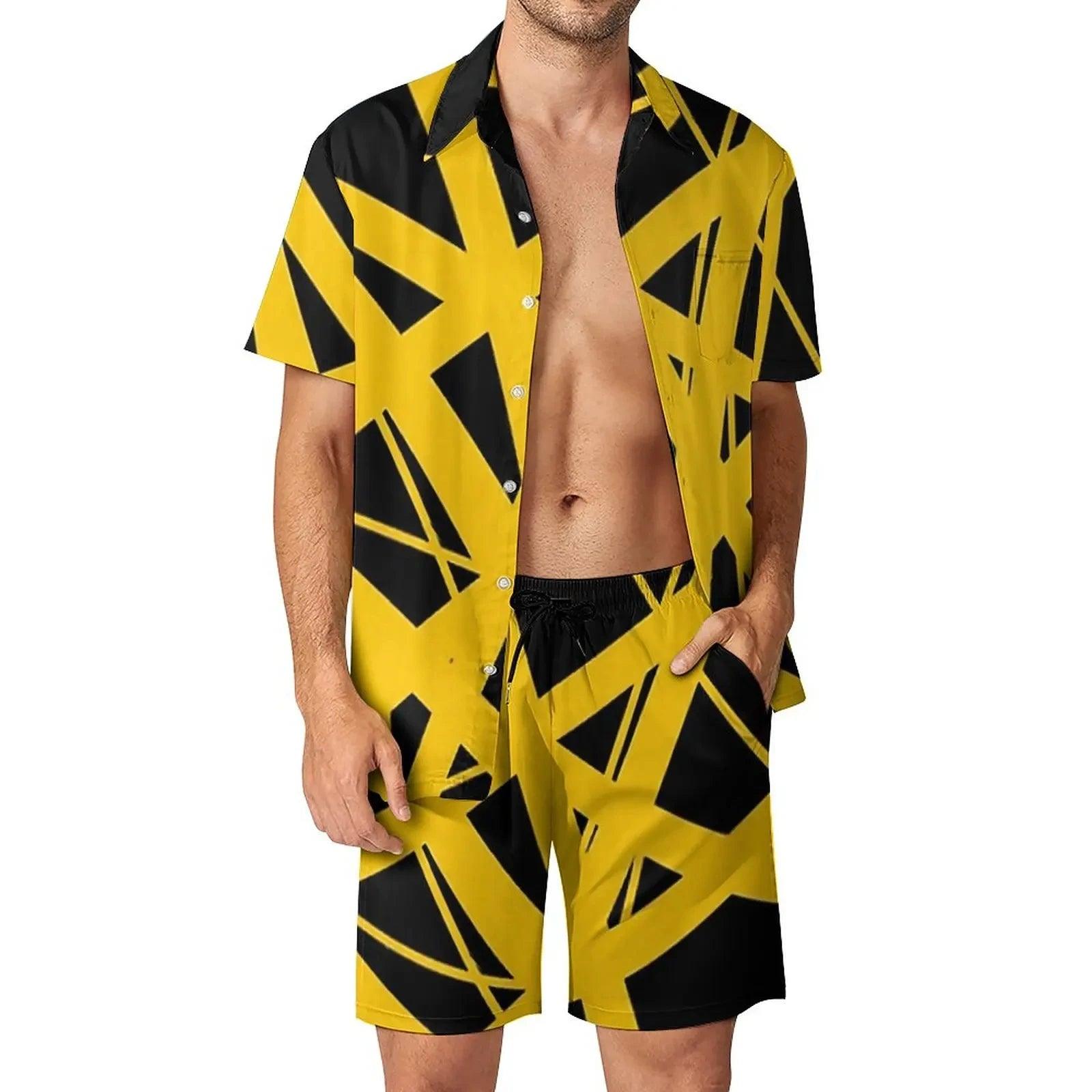 Van Halen Men's Short Sleeve Shirt & Shorts Set - Casual Summer Outfit - Premium  from Lizard Vigilante - Just $29.99! Shop now at Lizard Vigilante