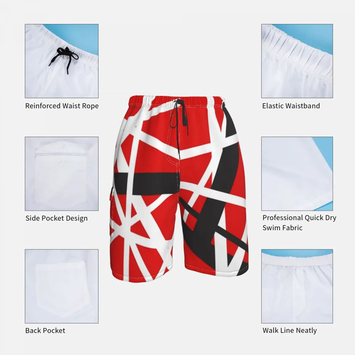 Van Halen Board Shorts EVH 5150 STRIPES Pattern Beach Shorts Males Printing Plus Size Swim Trunks Gift Idea - Premium swimwear from Lizard Vigilante - Just $24.99! Shop now at Lizard Vigilante