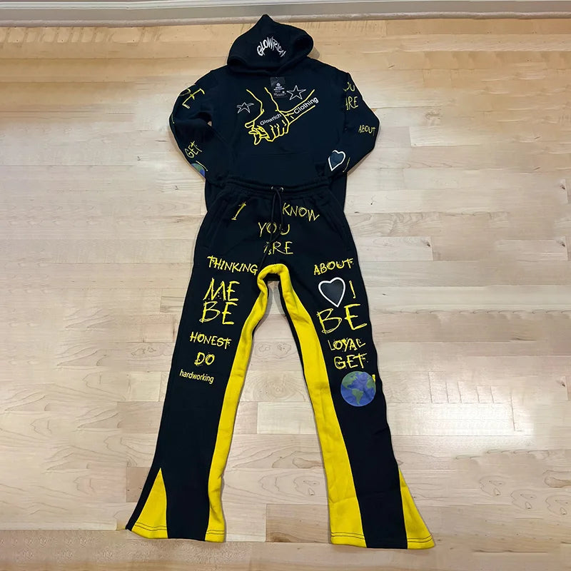 Y2K Heatwave: Oversized Flared Hoodie Set – LV Street Echo Edition - Premium hoodie set from dsers - Just $46.99! Shop now at Lizard Vigilante