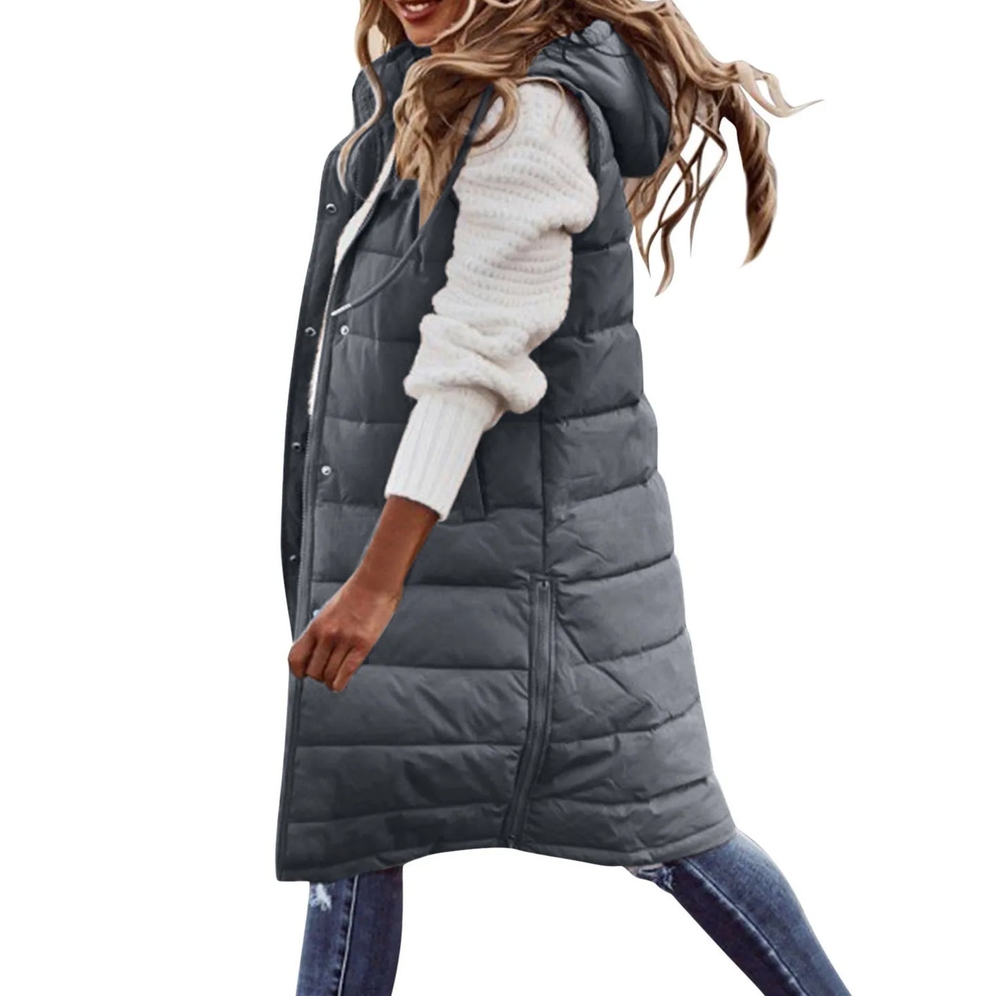 Women's Long Hooded Cotton Down Vest | Quilted Sleeveless Jacket | Warm Autumn/Winter Outwear (5XL) - Premium vest from Lizard Vigilante - Just $41.99! Shop now at Lizard Vigilante