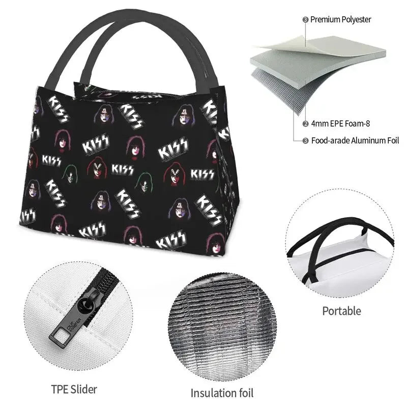 Kiss Heavy Metal Insulated Lunch Bag – Reusable Cooler Thermal Lunch Box for Women - Premium bag from Lizard Vigilante - Just $33.88! Shop now at Lizard Vigilante