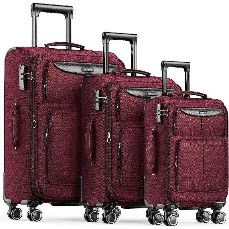 Luggage Sets 3 Piece Softside Expandable Lightweight Durable Suitcase Sets Double Spinner Wheels (20in/24in/28in) - Premium 3-Piece Luggage Set from Lizard Vigilante - Just $288.88! Shop now at Lizard Vigilante