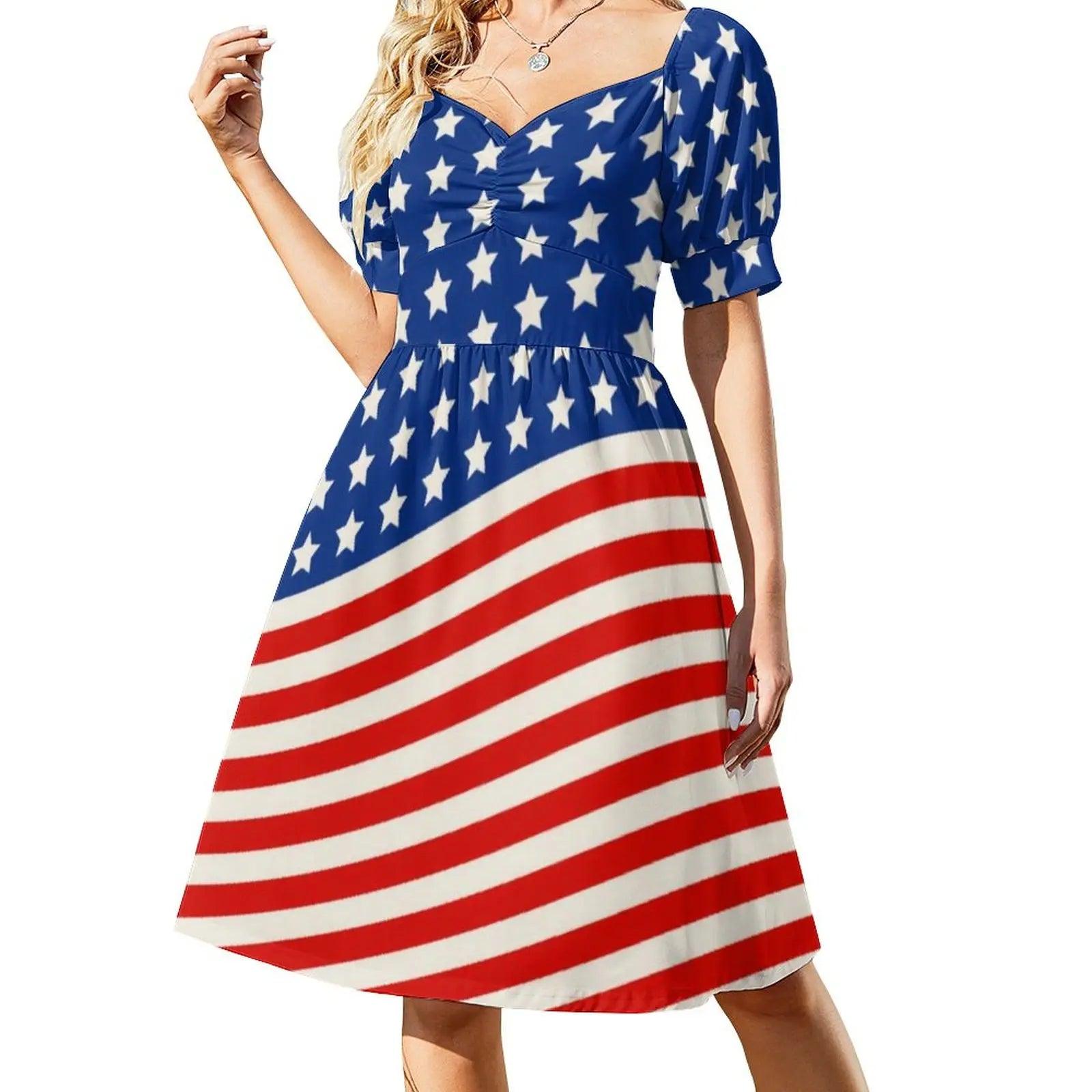 Soft American Flag Dress Sexy V Neck Celebrate USA Red White Blue Festival Dresses Basic Casual Dress Print Oversize Vestido - Premium dresses from Lizard Vigilante - Just $30.99! Shop now at Lizard Vigilante