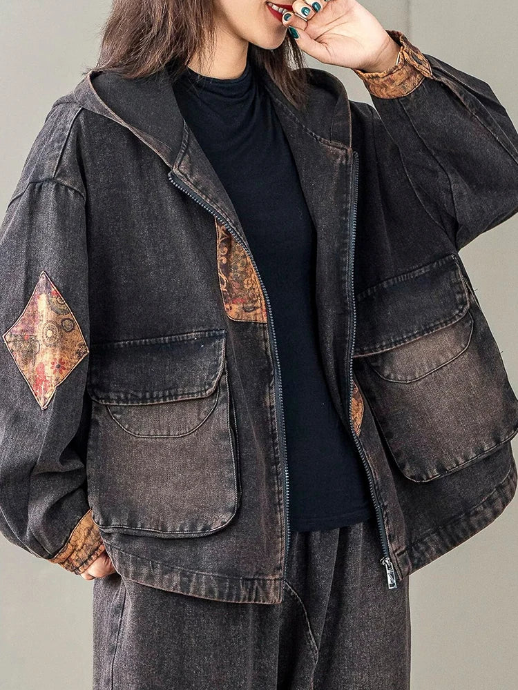 Max LuLu Korean Design Women’s Printed Vintage Denim Jacket – Punk Patchwork Coat - Premium jacket from Lizard Vigilante - Just $63.88! Shop now at Lizard Vigilante