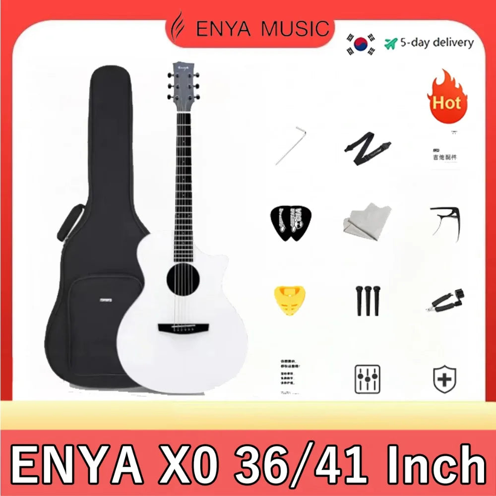 Enya X0 Guitar High-Colour Glacier White 41 Inch Folk Guitar - Premium acoustic guitar from Lizard Vigilante - Just $479.99! Shop now at Lizard Vigilante