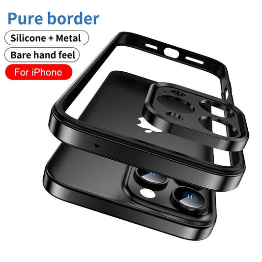 Hybrid Metal Shield iPhone Case with Camera Protection and Heat-Dissipating Silicone Frame – For iPhone 12 13 14 15 16 Pro Max