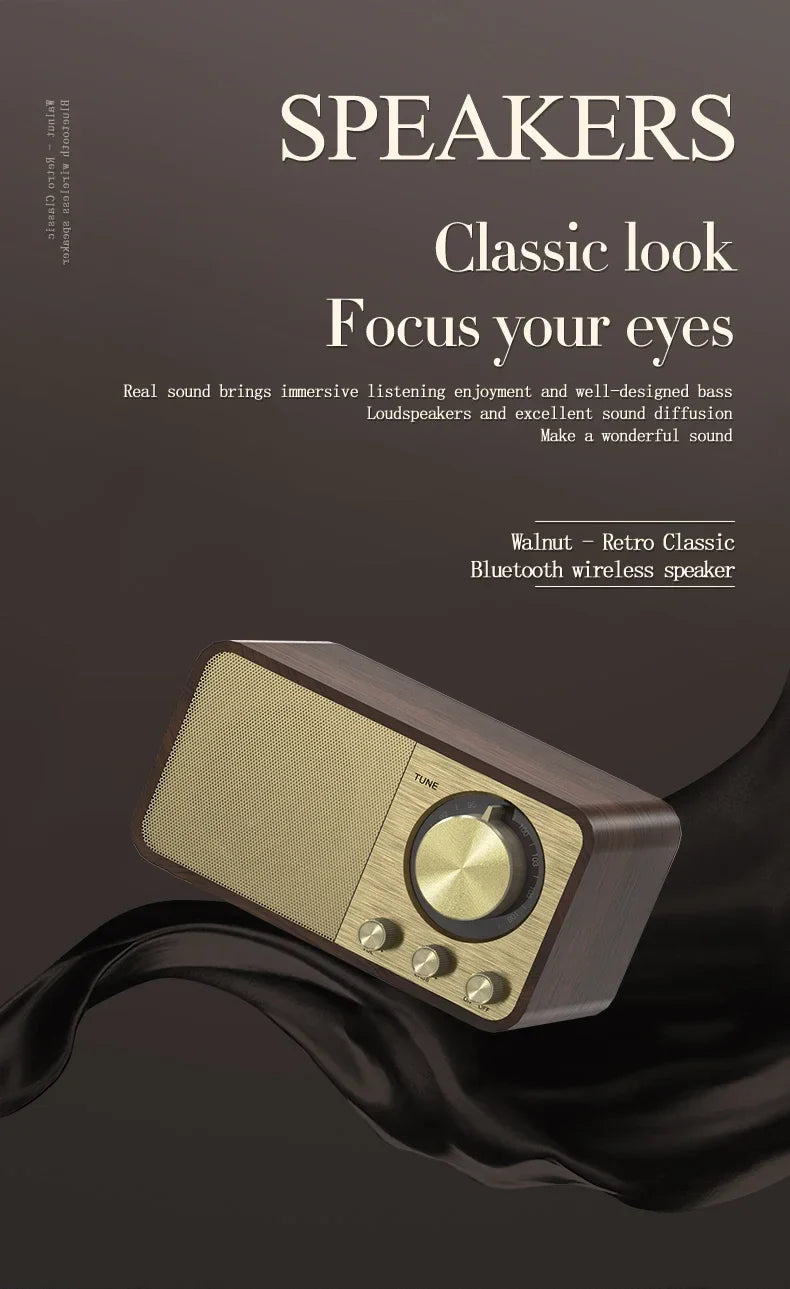 Nostalgic Bluetooth Speaker Bluetooth Sound Retro Classic Speaker Retro Radio Wireless Bluetooth 5.0 Wooden Portable Subwoofer