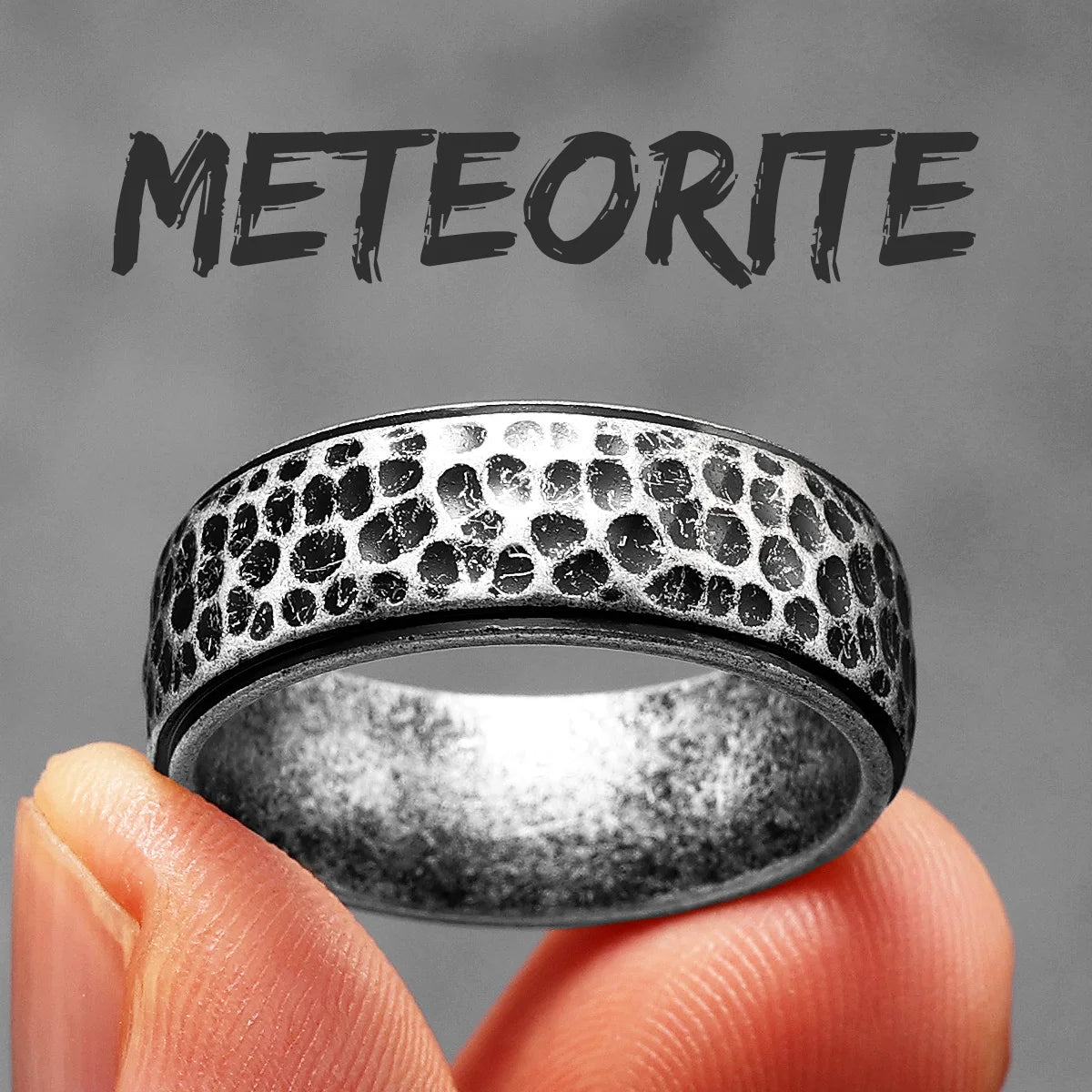 Forge Meteorite Fidget Spinner Ring | Stainless Steel Vintage Punk Jewelry for Men - Premium ring from Lizard Vigilante - Just $23.88! Shop now at Lizard Vigilante