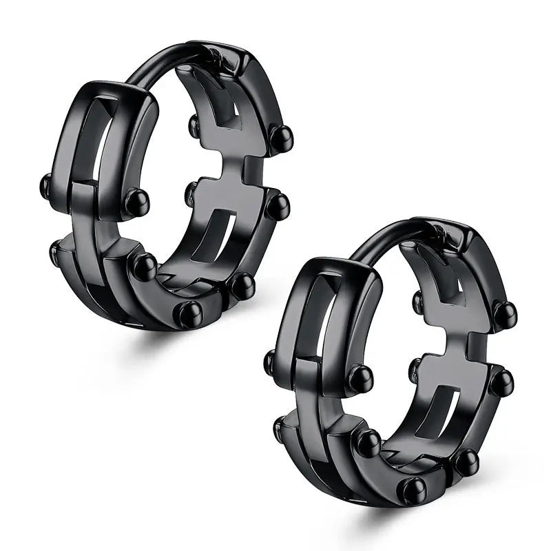 Vintage Black Skull Needle Hoop Earrings – Hypoallergenic Punk Biker Rock Jewelry for Men - Premium earrings from Lizard Vigilante - Just $19.88! Shop now at Lizard Vigilante