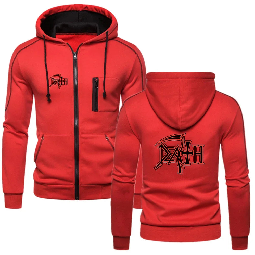 Death Metal Legacy Hoodie – 2024 Heavy Rock Band Men's Casual Sweater, Spring/Autumn Solid Color Zip-Up for Ultimate Comfort - Premium Long-sleeve hoodie from Lizard Vigilante - Just $38.88! Shop now at Lizard Vigilante