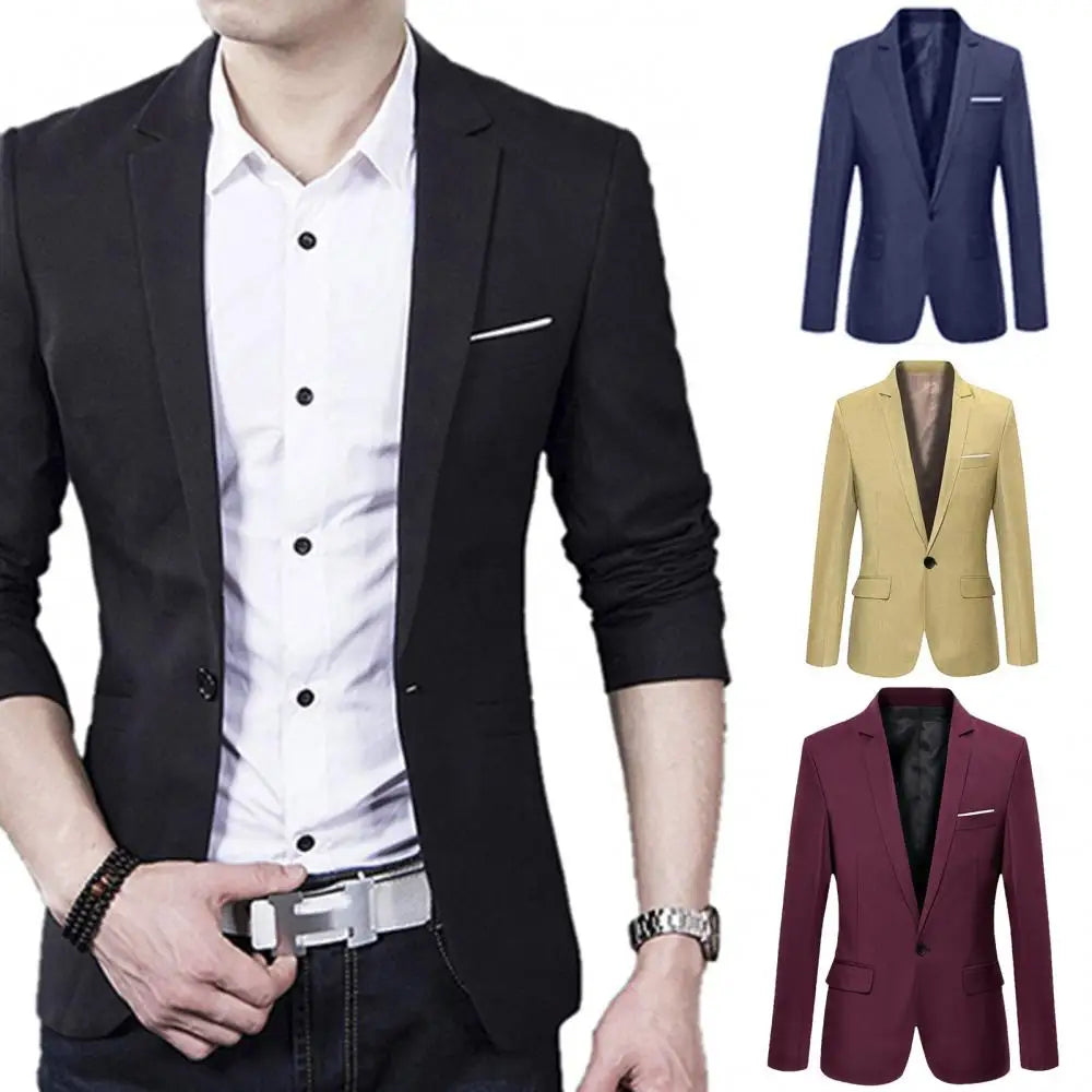 Men's Slim Formal Business Suit Coat - One Button Lapel Long Sleeve Blazer - Premium jacket from Lizard Vigilante - Just $28.88! Shop now at Lizard Vigilante