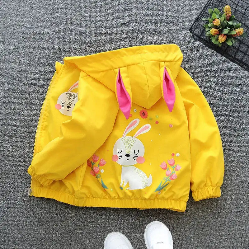 Cartoon Girls Jackets Cute Little Fox Kids Windbreaker Hooded Baby Coat Spring Autumn Children Outwear Toddler Girl Clothes