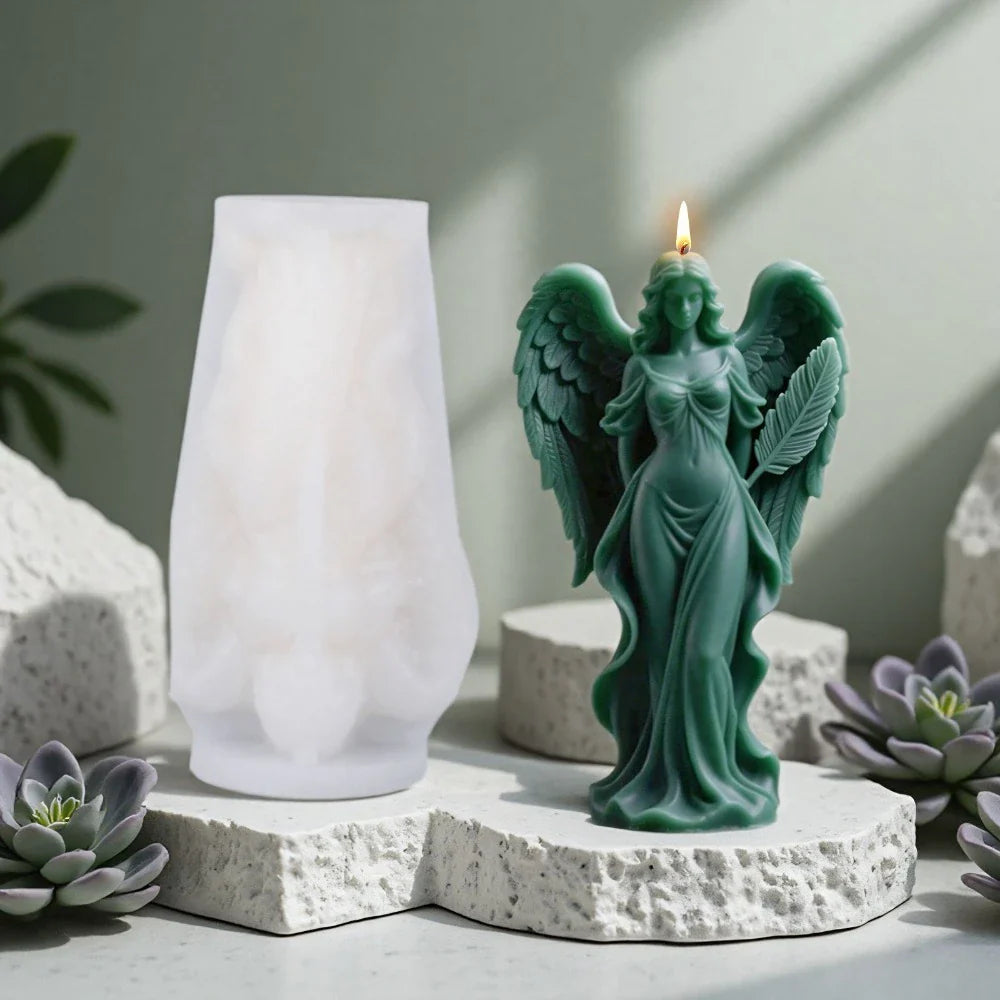 Wings Goddess Scented Silicone Candle Mould DIY Prayer Angel Sculpture Gypsum Resin Mold Women Candle Making Supplies Home Decor