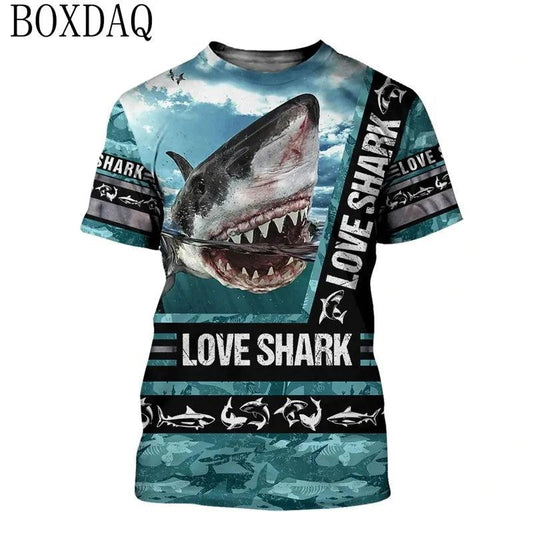 Summer 2024 Shark Attacks T-Shirts For Men's Beach Casual Summer 3d Print Killer Street Style Man T Shirt Short O-Neck Love Shark Trend Hip Hop Tops Tee 6XL Plus Size - Lizard Vigilante