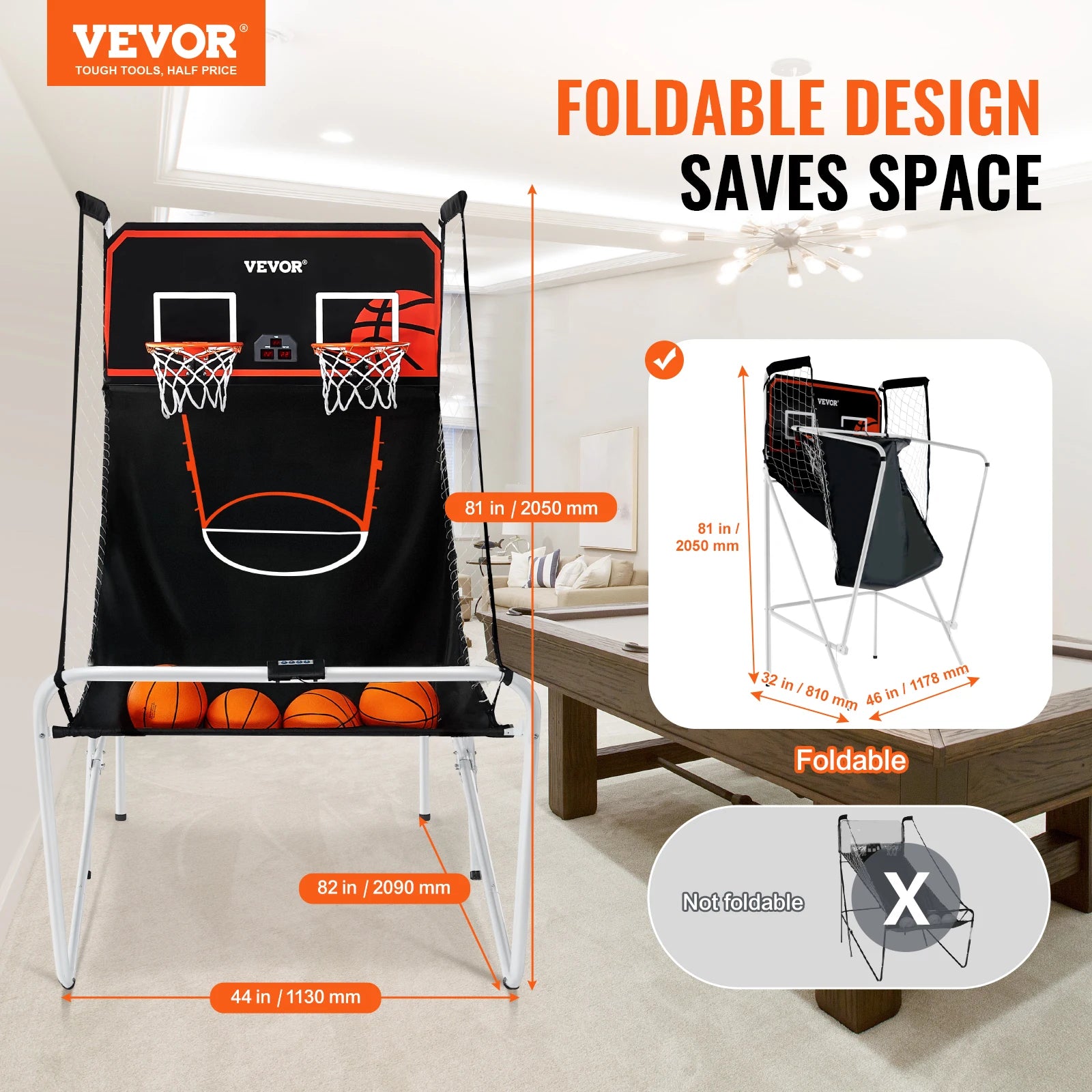 VEVOR Foldable Basketball Arcade Game 2 Player Indoor Basketball Game Home Dual Shot Sport w/ 4 Balls 8 Game Modes for Kid Adult - Premium  from Lizard Vigilante - Just $113.99! Shop now at Lizard Vigilante