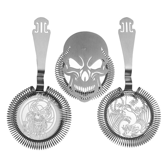 Cocktailgeek Stainless Steel Hawthorne Strainer with Skull & Phoenix Flair — Bar Essential for Killer Mixes