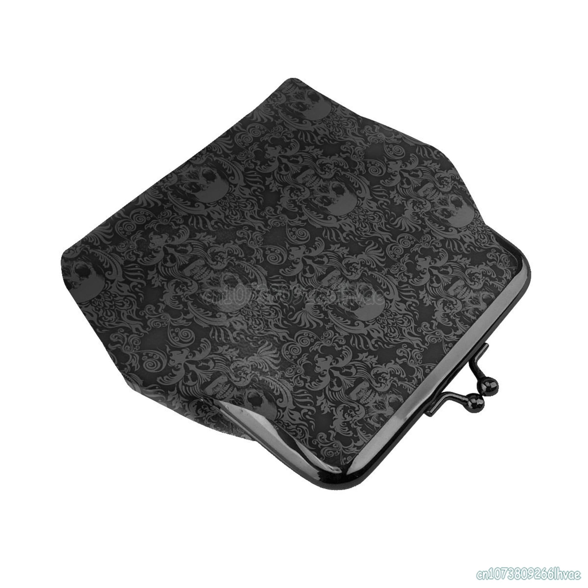 Gothic Black Skull Damask Women Leather Coin Purse Small Change Pouch with Kiss-Lock Clasp Closure Buckle Wallet for Girl Gift - Premium  from Lizard Vigilante - Just $26.99! Shop now at Lizard Vigilante