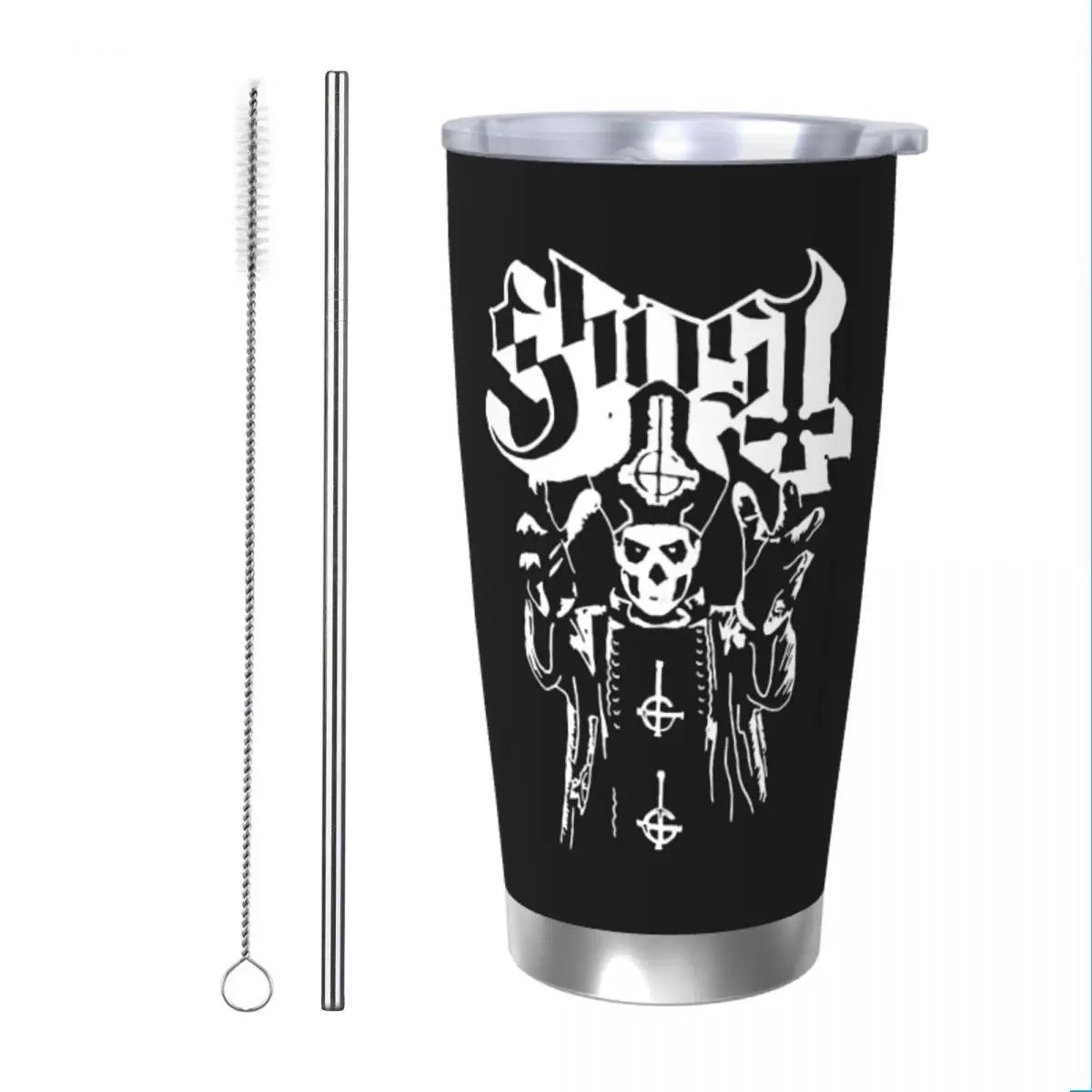 Ghost Heavy Metal 20oz Insulated Tumbler with Straw – Stainless Steel Coffee Mug for Hot & Cold Drinks - Premium tumbler from Lizard Vigilante - Just $28.88! Shop now at Lizard Vigilante