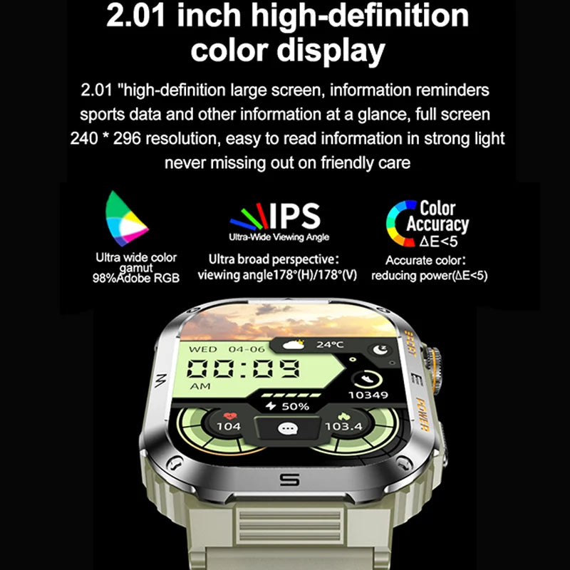 Rugged and Durable Military Smart Watch – 2.01" HD Display, IP68 Waterproof, Bluetooth Voice Smartwatch for Android & iOS - Premium smart watch from Lizard Vigilante - Just $58.99! Shop now at Lizard Vigilante