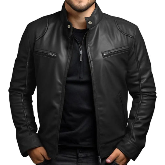 2024 Spring Summer Men's Clothing Motorcycle Leather Jacket Men's Teenagers Stand Collar Punk Leather Coat Men Punk - Premium leather jacket from Lizard Vigilante - Just $42.99! Shop now at Lizard Vigilante