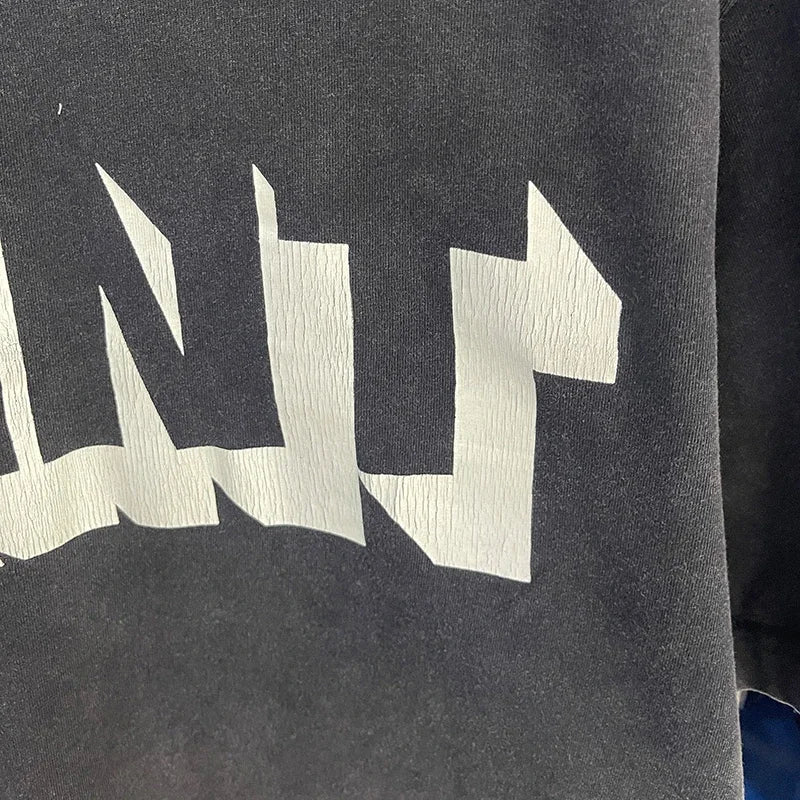 Men Women High Street Vintage Washed Black T-Shirt Top Quality Cototn TEE 3D Cracked Letters Logo Print Saint T Shirt With Tags - Premium  from Lizard Vigilante - Just $64.99! Shop now at Lizard Vigilante