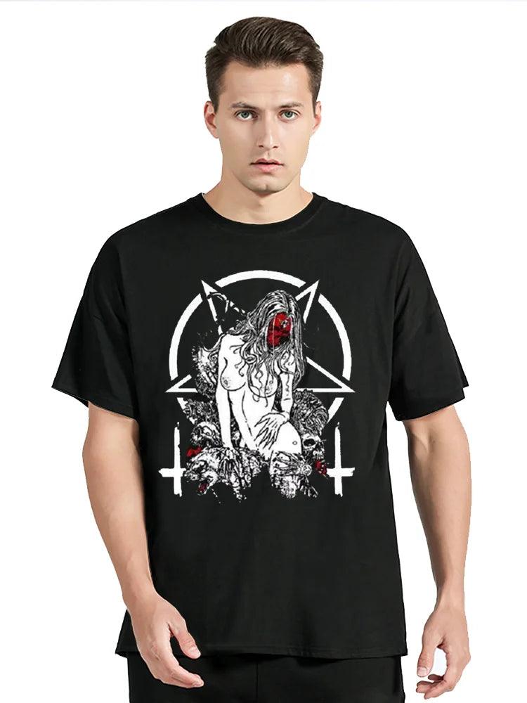 Satanic Bad Nun Tattoos Unholy T shirt Sexy Men T-shirt Summer Comfort Funny Tee Print Cotton Unisex Clothing Oversized Tshirt - Lizard Vigilante