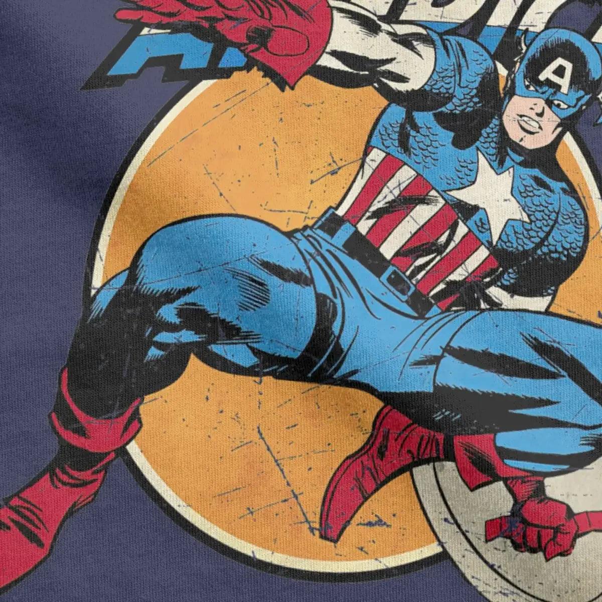 Captain America Vintage Marvel T-Shirts Men 100% Cotton T Shirts Disney Short Sleeve Tee Shirt Plus Size Clothing - Premium t-shirt from Lizard Vigilante - Just $28.99! Shop now at Lizard Vigilante