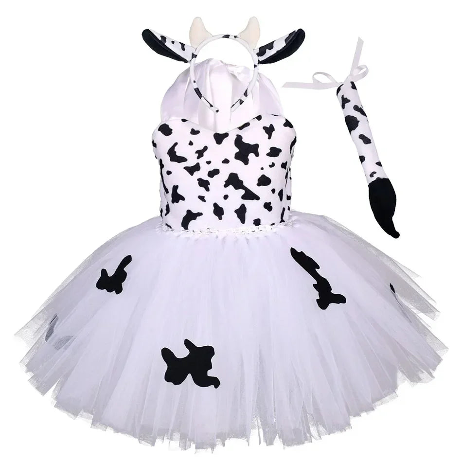 Halloween Animal Cosplay Costume for Children Forest Theme Cows Tiger Giraffe Leopard Zebra Tutu Dresses Performance Dance Sets