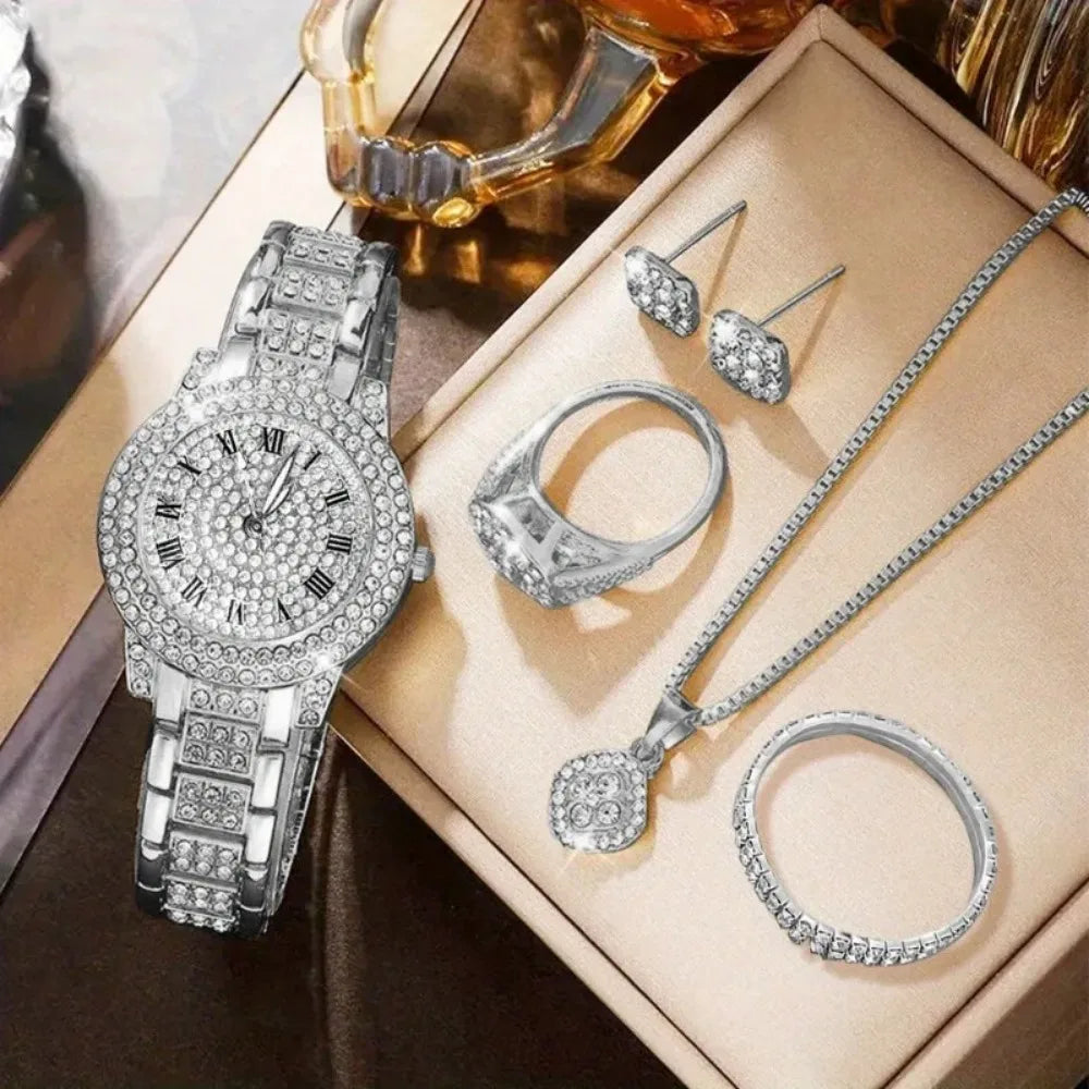 6-Piece Women's Luxury Rhinestone Quartz Watch & Jewelry Gift Set - Premium watch from Lizard Vigilante - Just $42.88! Shop now at Lizard Vigilante