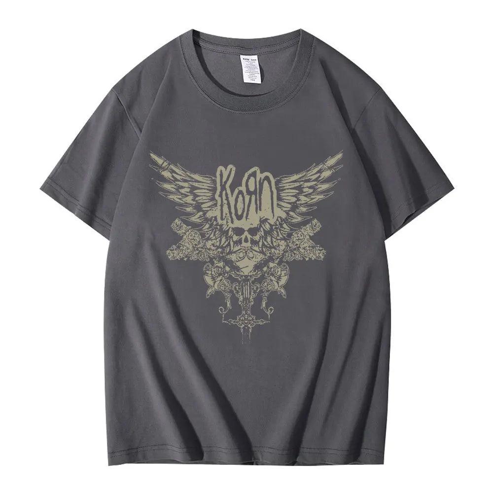 Korn Skull Wings Girls Juniors Black T Shirt Metal Gothic Rock Band T Shirts Men Women Vintage Oversized T-shirt Tops Streetwear - Lizard Vigilante